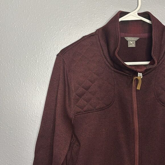 Eddie Bauer Full Zip Maroon Quilted Stitching Detail Jacket Size XL - Picture 8 of 10